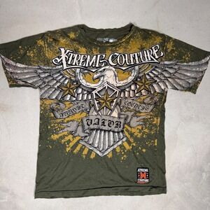 Xtreme Couture Mens Large Olive Green‎ Eagle Graphic T-Shirt MMA Valor Honor